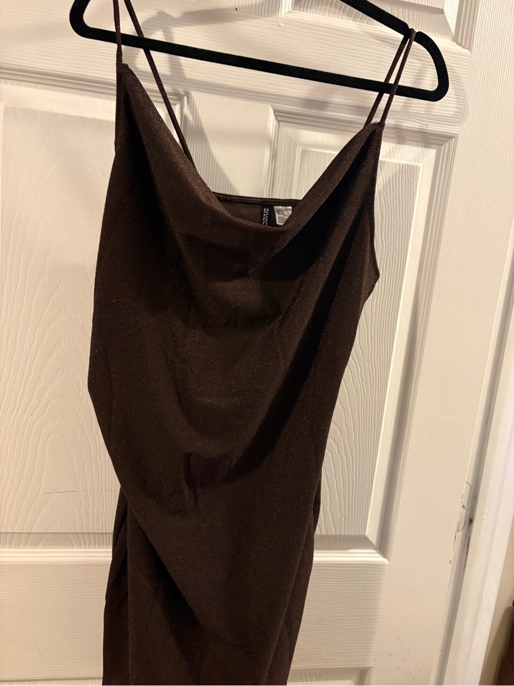H&M Dark Brown Glitter Cowl Neck Slip Mini Dress